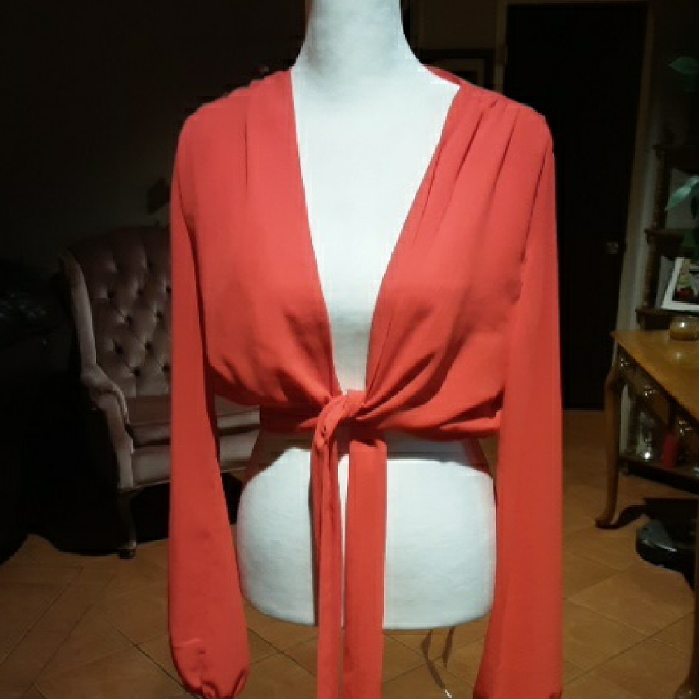 Chic Red Tie-Front Blouse